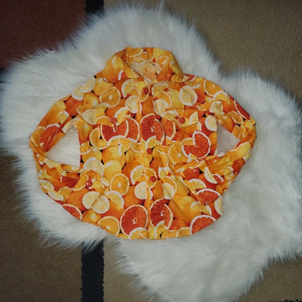 Kids Orange Citrus Print Button-Up Shirt